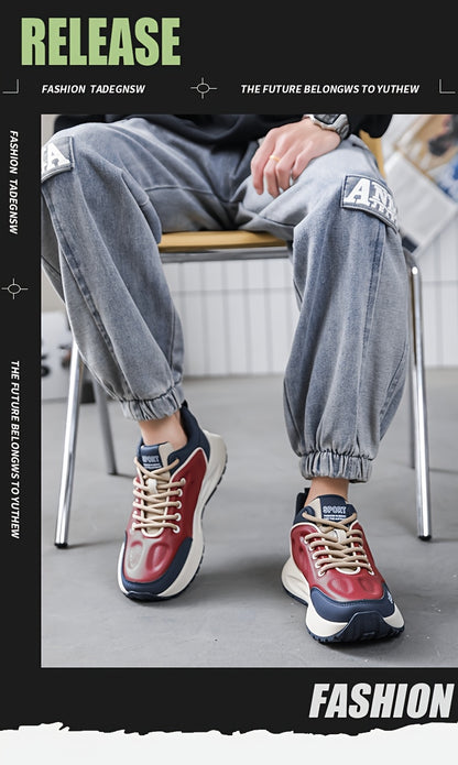 Men's Breathable Casual Sneakers - Trendy Dad Shoes with Thick Sole, Lace-Up, Mid-Top Design for Running  Fashion