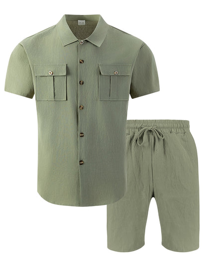 Men's Summer Linen Short Sleeve Shirt & Shorts Set