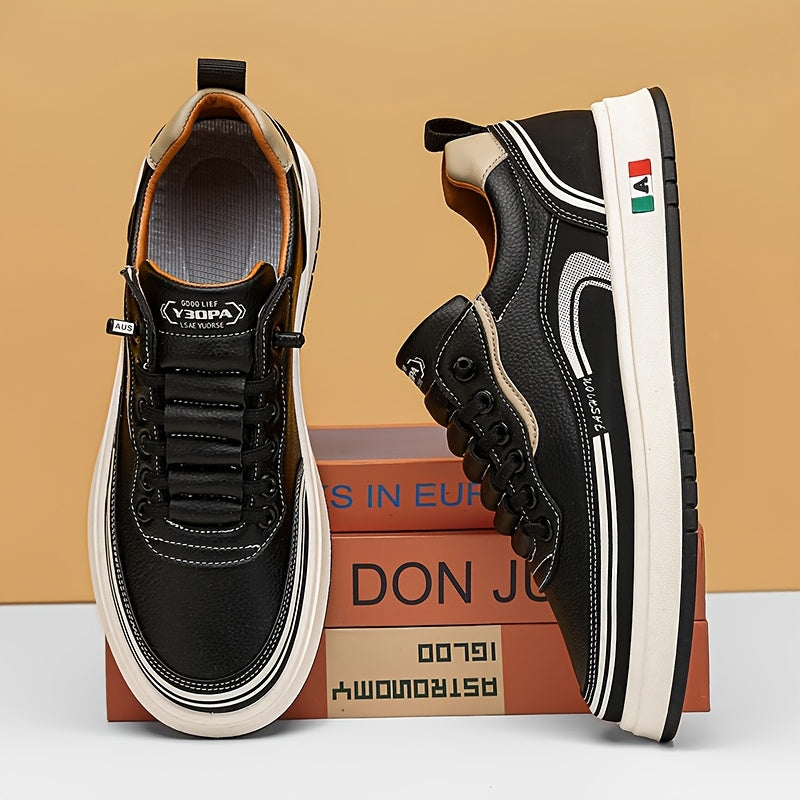 FC06 Men'S Casual Sneakers - Black  White Low-Top Lace-Up Shoes with Italian Flag Design, Faux Cover Upper, Cushioned PVC Sole, Breathable Fabric Lining for All-Season Comfort, Everyday Footwear, Modern Sneakers, Fabric Line