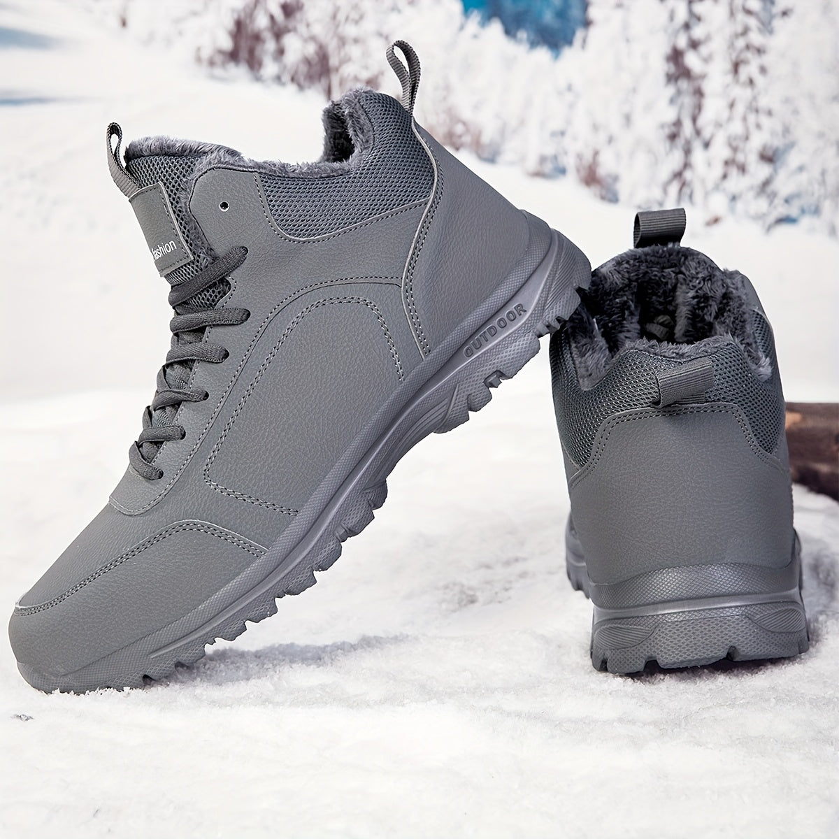 Men'S Mid-Top Winter Snow Boots - Lightweight, Non-Slip, Warm Plush Lining, Durable MD Sole, Black Workwear & Street Style for Outdoor Sports, Hiking, and Daily Leisure, Winter Boots, Hiking Footwear, Sleek Boot Design, Flexi