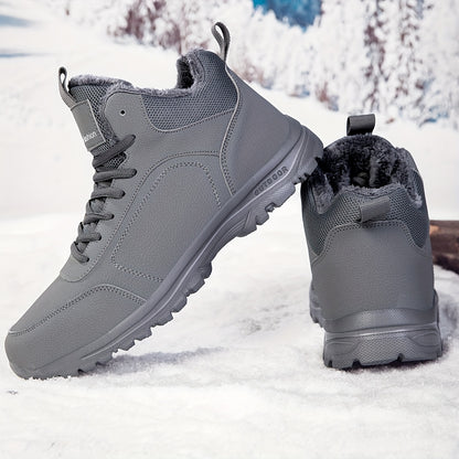 Men'S Mid-Top Winter Snow Boots - Lightweight, Non-Slip, Warm Plush Lining, Durable MD Sole, Black Workwear & Street Style for Outdoor Sports, Hiking, and Daily Leisure, Winter Boots, Hiking Footwear, Sleek Boot Design, Flexi