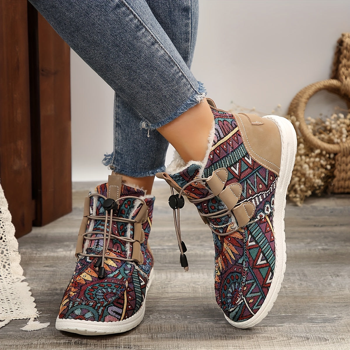 Women'S Cozy Winter Boots - Comfortable Slip-On Mid-Calf Riding Boots with Thick Sole, Round Toe, White & Black Lace-Up Design - Perfect for Cold Weather, Snow Boots, Winter Boots