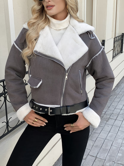 Women's Winter Jacket Thick Coat with White Fur Collar & Cuff - Elegant Brown Outerwear, Belted Waist (No-Stretch) for Fall/Winter, Machine Washable Cold Weather Jacket (No) - Coat for Dresses/Skirts