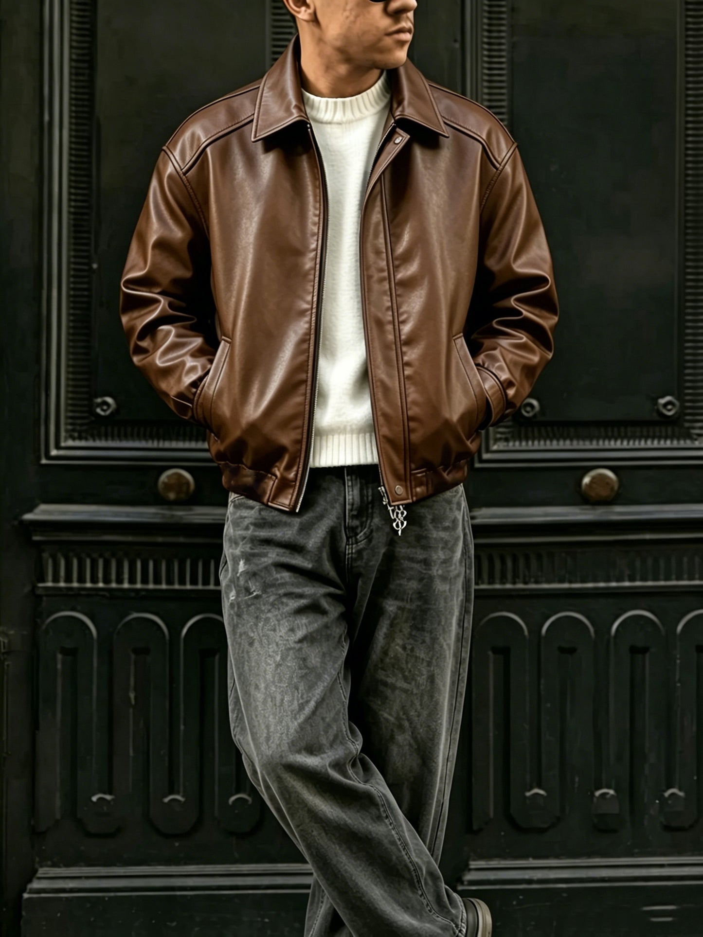 Men's Loose Fit Lapel Workwear Jacket with Snap Closure