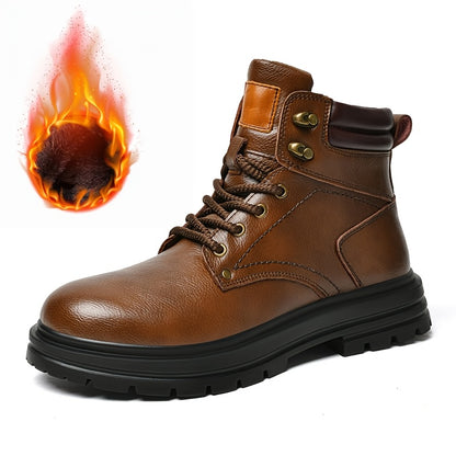 Men's All-Season Preppy Leather Ankle Boots with Rubber Sole
