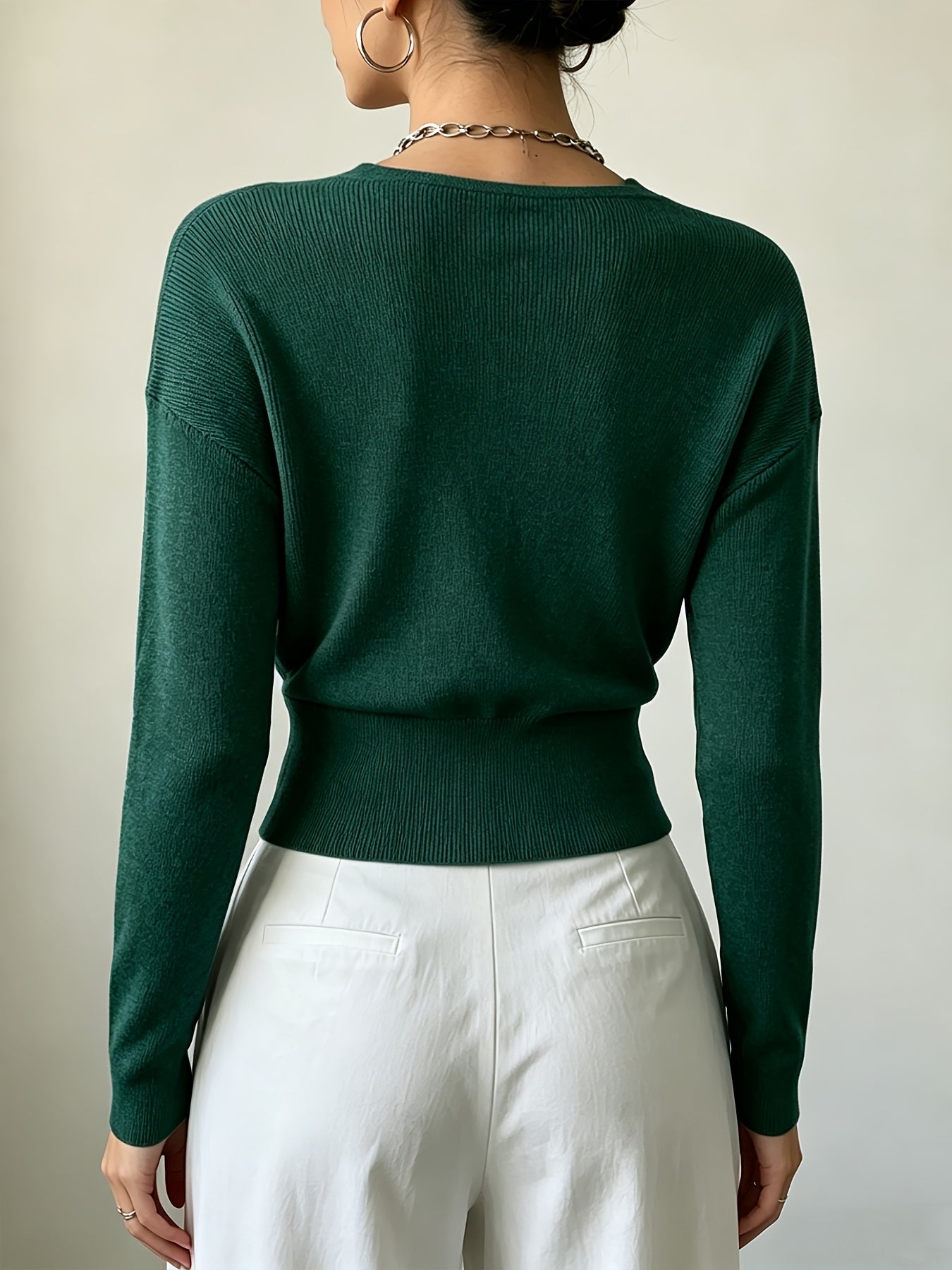 Women's Elegant Cross-Collar V-Neck Pullover Knitwear for Fall/Winter