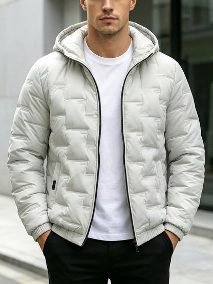 Men's Quilted Hooded Jacket, Warm Casual Winter Outerwear