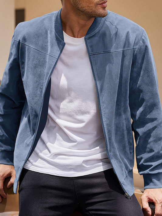 Men's Casual Corduroy Zipper Jacket with Stand Collar