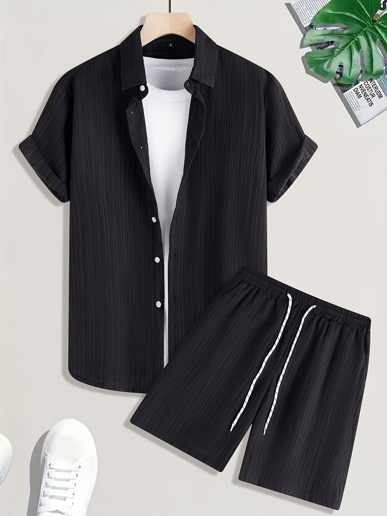 Men's Casual Short-Sleeve Shirt and Shorts Summer Set