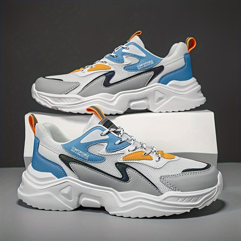 Men's Fashion Sneakers 2024 New Preppy Sports Casual Shoes - Low Top Mesh  PU Lace-Up Thick Sole Running Dad Shoes for All Seasons - EVA Outsole for Hiking, Outdoor Activities  Daily Wear