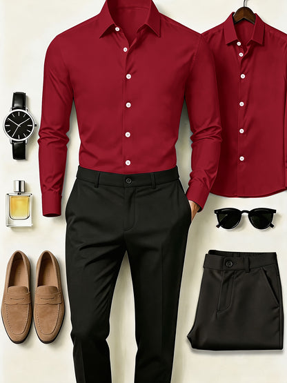 Men's All-Season Business Set: Long Sleeve Shirt & Formal Pants