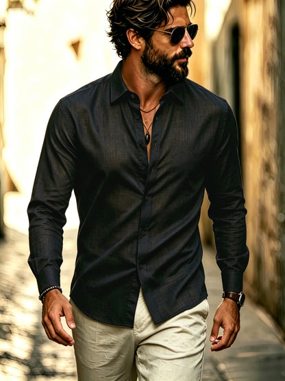 Men's Business Casual Long Sleeve Lyocell Shirt for Spring & Fall