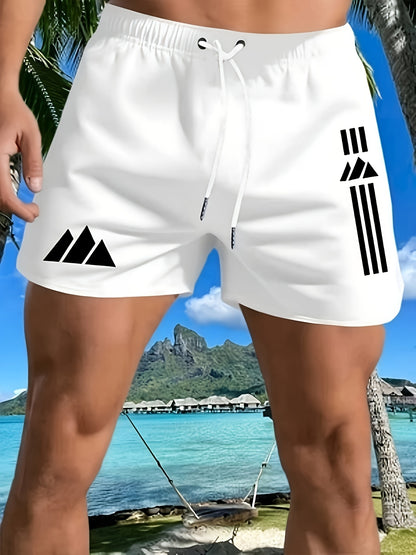 Men's Quick-Dry Geometric Beach Swim Trunks for Summer