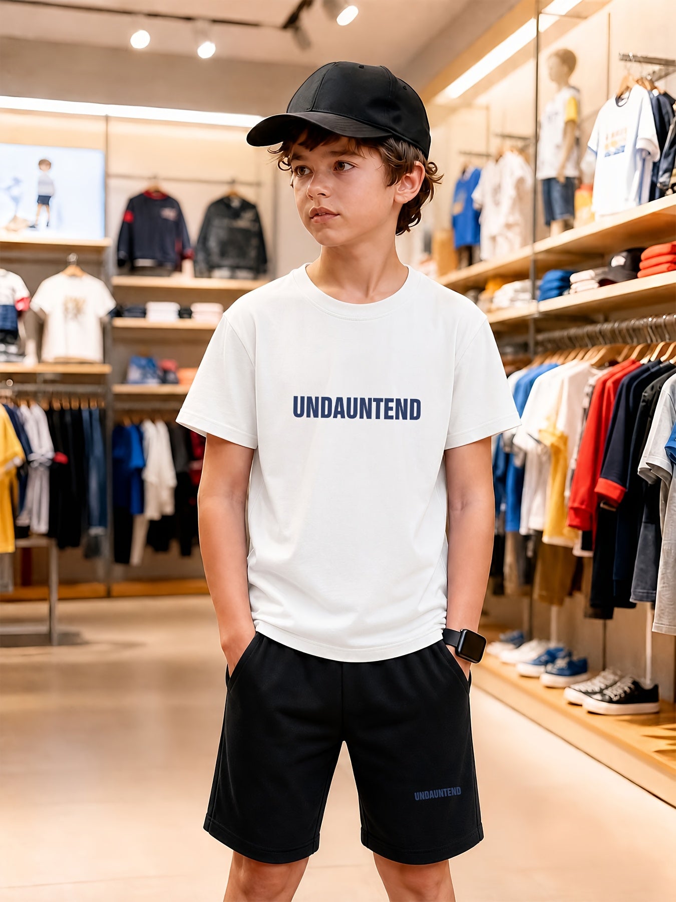 Boys' Casual Cotton T-Shirt & Shorts Set – Striped Geometric Print