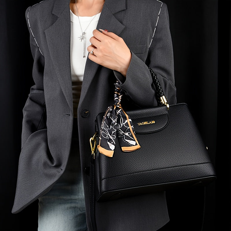 Chic Women's Shoulder Bag with Scarf Accent and Adjustable Strap