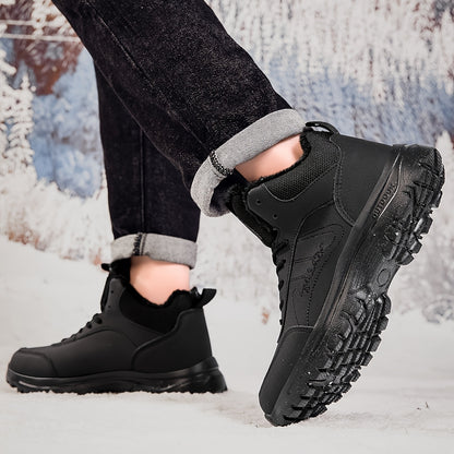 Men's Winter High-Top Ankle-High Outdoor Boots - Upper, Plush Lining & Cushioned Insole, Slip-Resistant MD Sole, Brown/Black Trekking Shoes for Snow, Ice, and Cold Weather - Lightweight & Durable Casual Winter Boots for Hikin