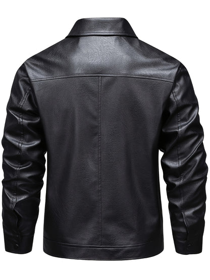 Men's Casual Lapel Zip-Up Jacket Lightweight PU Outerwear