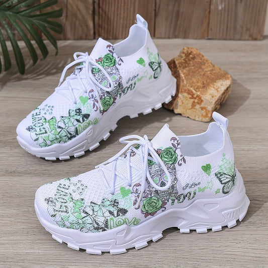 Women's Floral  Skull Print Breathable Mesh Sneakers, Lightweight Low-Top Running Shoes with Soft PU Sole, Stylish Pink  White Design for Casual Wear, Outdoor Travel  Halloween Events, Allseason Footwear   Japaneseinspired