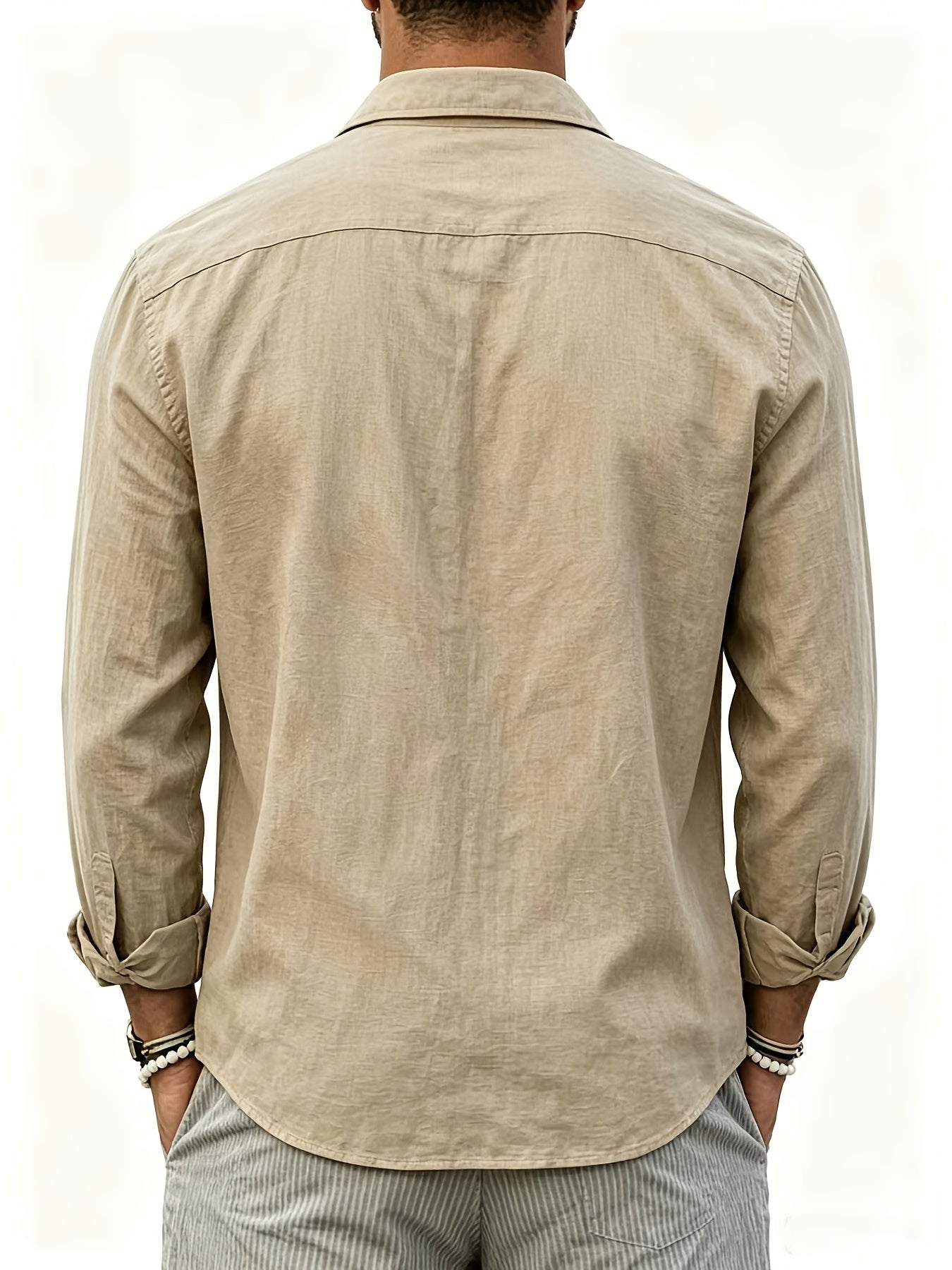 Men's Linen Blend Long Sleeve Casual Shirt for Spring Summer