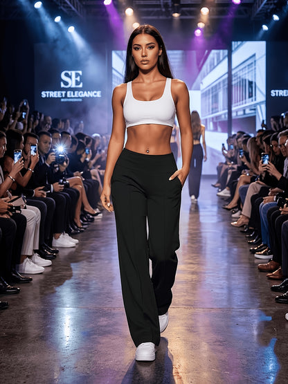 Women’s High-Waist Wide-Leg Leggings with Pockets