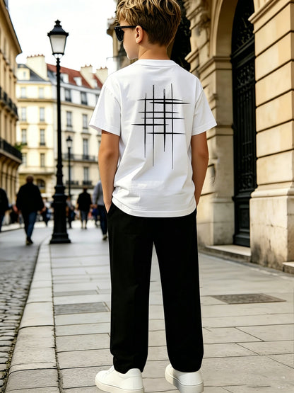 Boys' Casual Geometric Print Short Sleeve & Pants Set