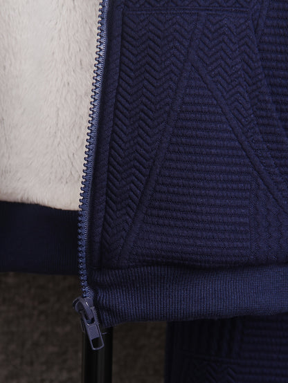 Cozy Fleece Zip-Up Hoodie & Pants Set - Beige Geometric Pattern, Long Sleeve Casual Winter Outfit with Pockets, Elastic Waistband, and Button-Up Front, Perfect for Fall/Winter, Cozy Clothing | Playful Design | Elastic Waistba