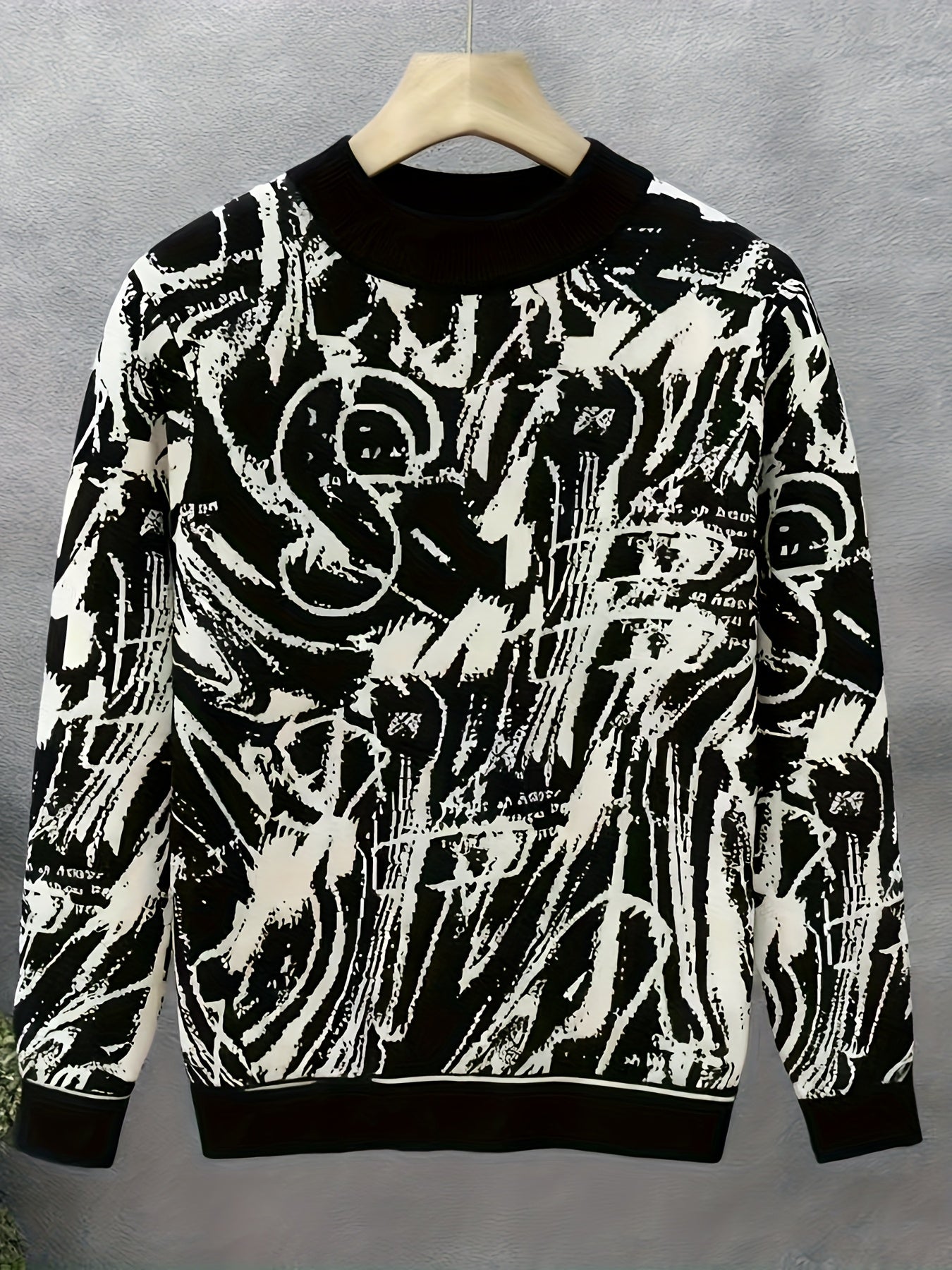 Temujin OBM Men's Fashion Trendy New Jacquard Semi-High Neck Knit Long Sleeve Pullover Sweater