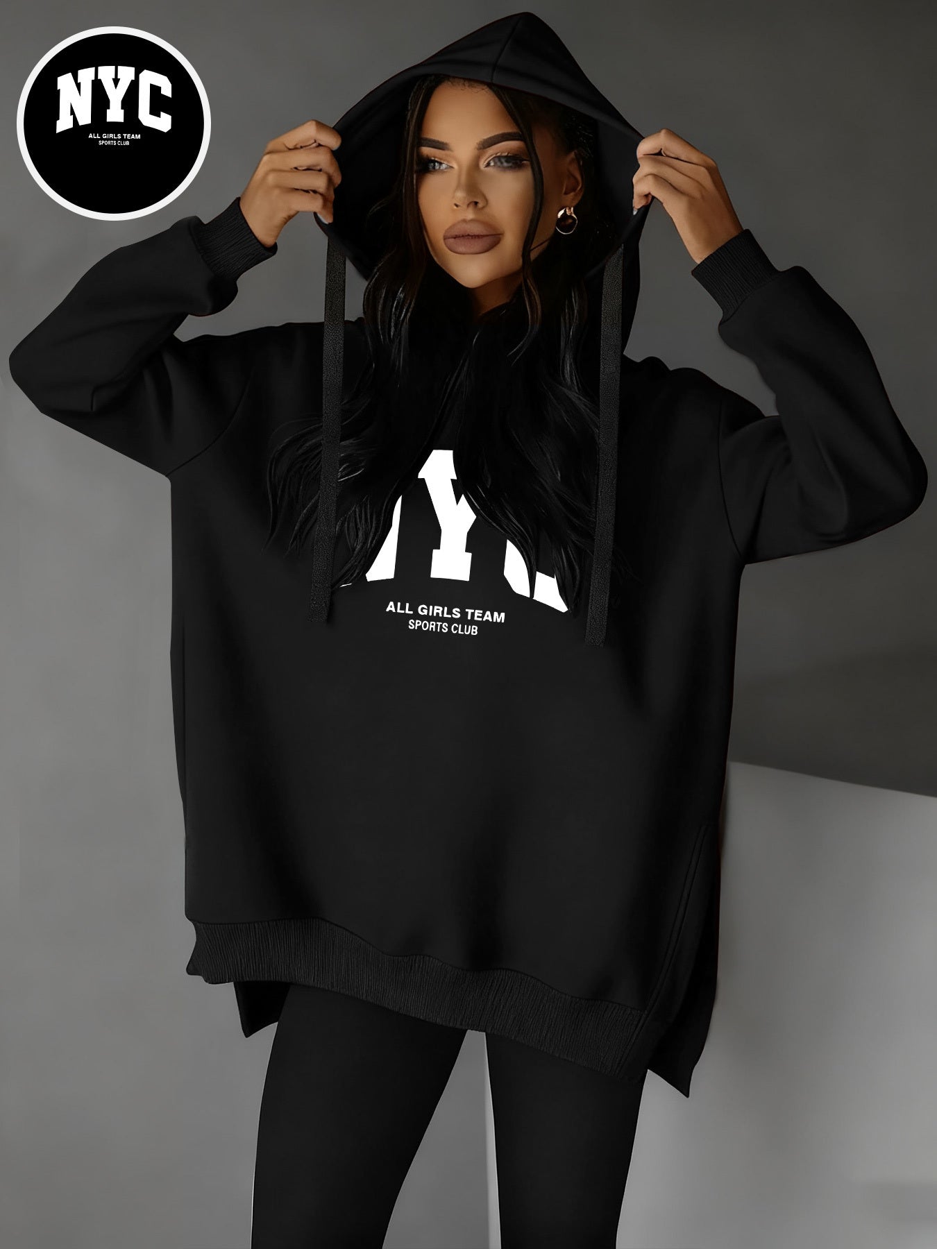 Women’s Casual Hooded Hoodie with Side Slits for Fall & Winter