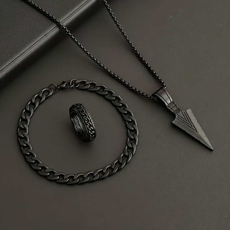3pcs Stylish Minimalist Stainless Steel Pendant Necklace, Bracelet & Ring Set for and - Perfect for Casual Attire, Parties, Birthdays & Holidays, Durable Material, Classic Versatile Design, for Teenager