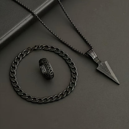 3pcs Stylish Minimalist Stainless Steel Pendant Necklace, Bracelet & Ring Set for and - Perfect for Casual Attire, Parties, Birthdays & Holidays, Durable Material, Classic Versatile Design, for Teenager