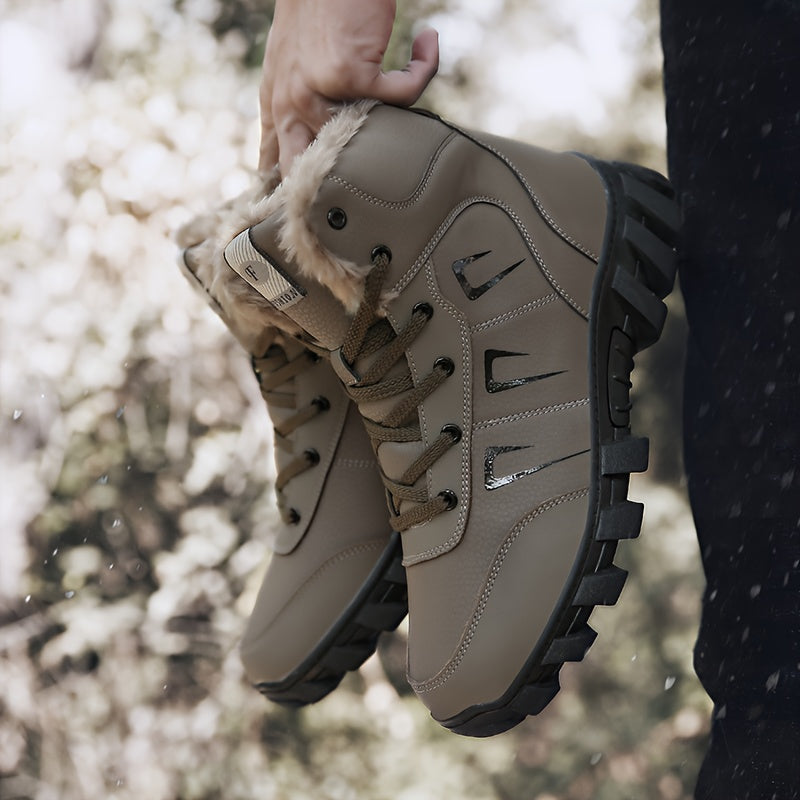 Men's & Women's Heavy-Duty Winter Boots - -like Texture & TPR Sole, Lace-Up Ankle-High Outdoor Hiking Boots with Arch Support, Traction Tread & Warmth for Snow, Ice, Mud, Grass - All-Terrain Short Boot for Men & Women ( Fit)