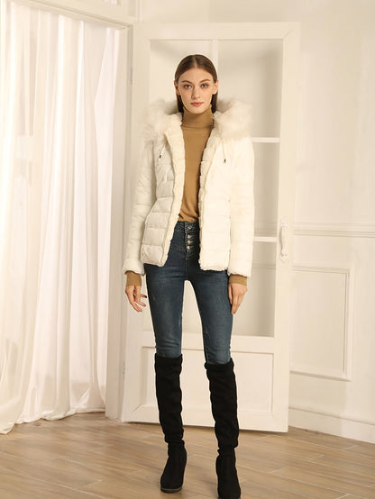 Women'S Heavyweight Winter Coat - Dual-Sided Reversible Jacket with Full-Zip Front, Hooded Collar, Two-Way Zipper Closure - Warm Outerwear for Cold Weather, Office, Travel - Elegant Brown Coat (Size & Wash Label in Pocket), L