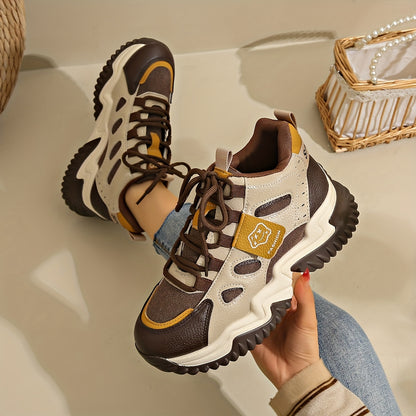 1 Pair Women'S Mid-Top Casual Sneakers, Fashion Mesh Design, Lace-Up Closure, Fabric Upper  Lining, Faux Sole, Textile Insole - Spring Season Footwear