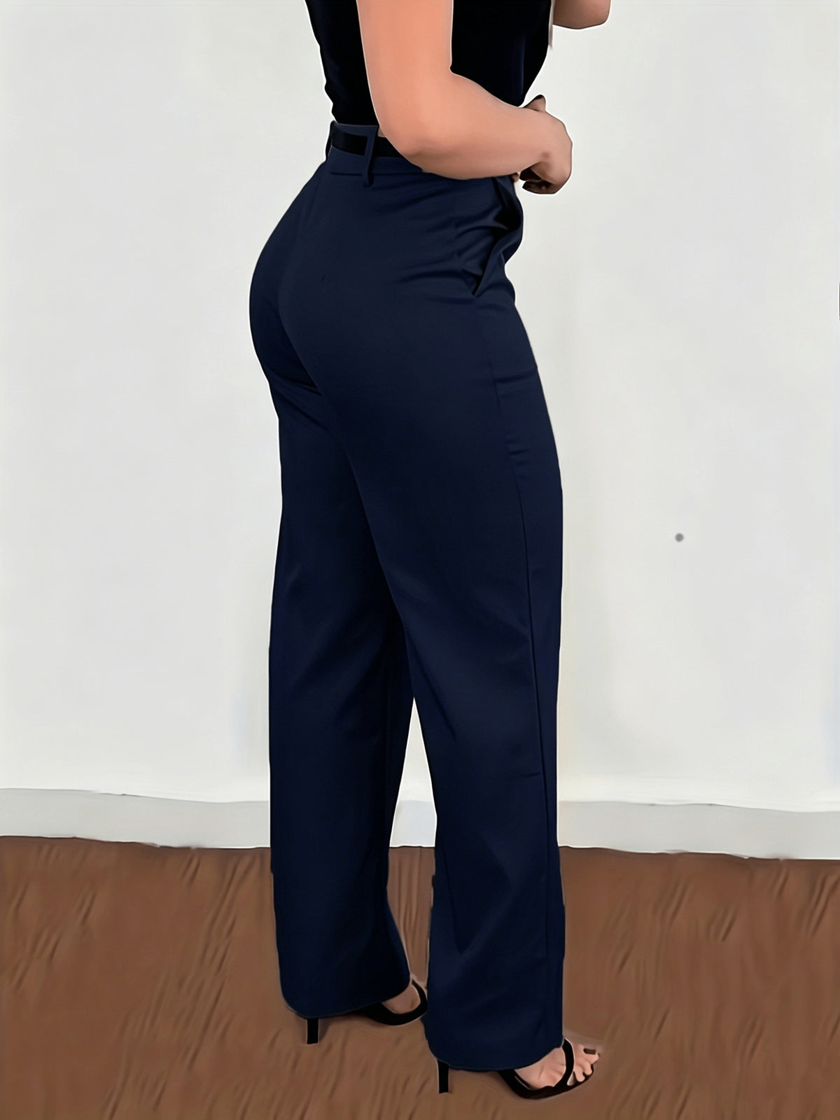 Elegant High-Waist Slightly Flared Polyester Suit Pants
