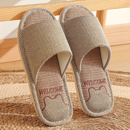 Unisex Cozy Linen Slip-On Slippers with Anti-Slip EVA Sole