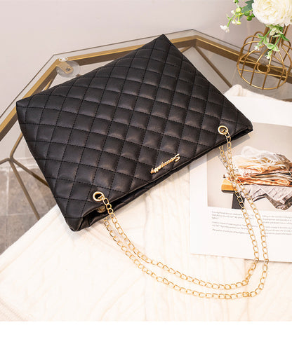 1pc Women's Large Capacity Bucket Bag - Chunky Chain Strap Shoulder Bag with Buckle Closure, Armpit/ Grid (Choose), Casual to Dressy Tote Suitable for Women