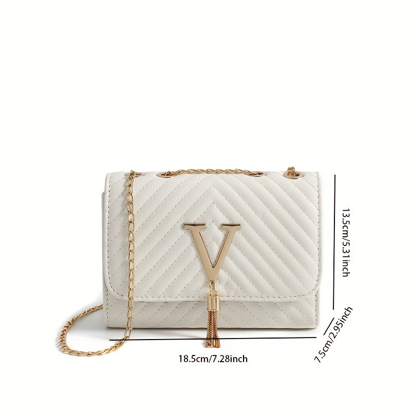 Women's Quilted Faux Leather Crossbody Bag with Chain Strap
