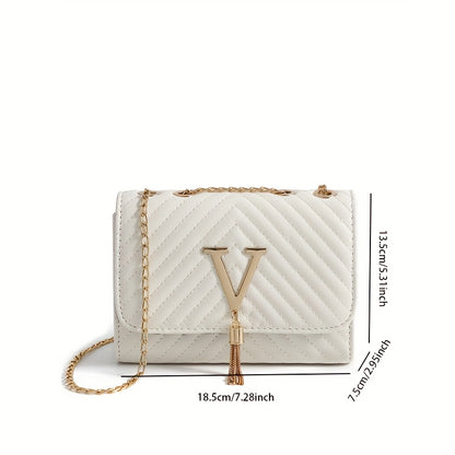 Women's Quilted Faux Leather Crossbody Bag with Chain Strap