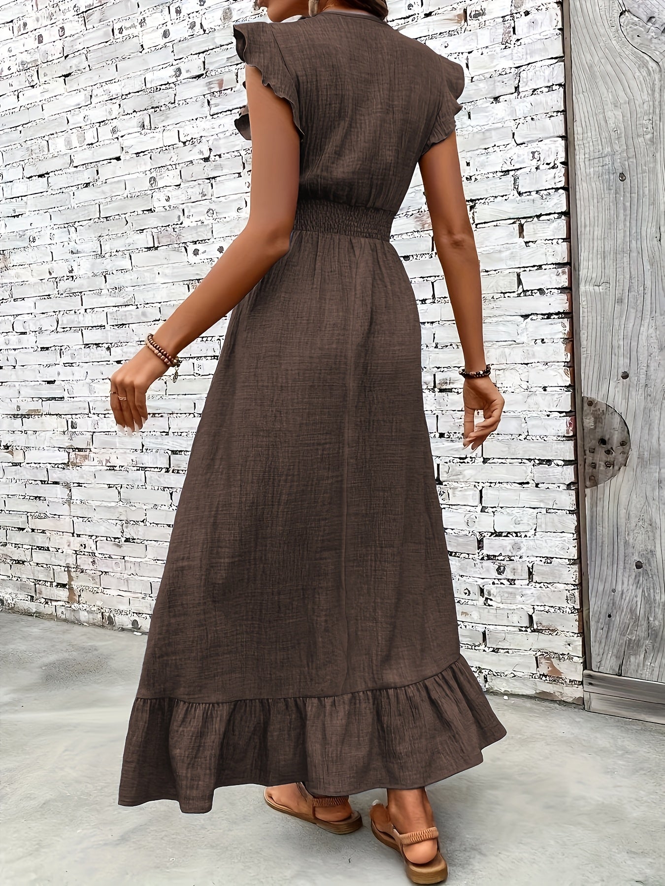 Women's Casual Waist-Cinching Maxi Dress with V-Neck