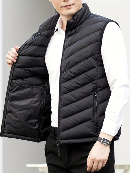 Men's Casual Sleeveless Warm Vest with Zippered Pockets for Fall/Winte