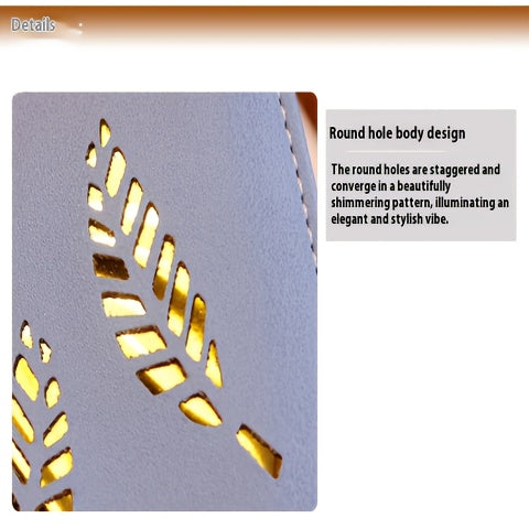 Perfect Christmas Gift for Her: Elegant Women's Long Wallet with Hollow Leaf Pattern & Gold Metal Pendant, Detachable ID Window, Zipper Coin Purse, Multiple Card Slots - Stylish PU  Clutch in Khaki, Blue, Black, Brown, Pink