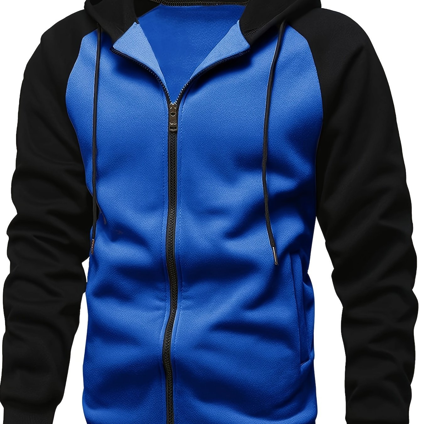 Men's Autumn and Winter Zipper Sweater Contrast Color Shoulder Sleeve Hoodie