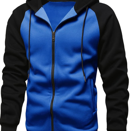 Men's Autumn and Winter Zipper Sweater Contrast Color Shoulder Sleeve Hoodie