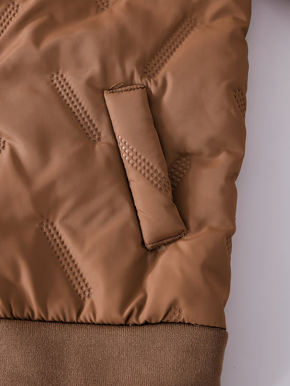 Boys' Fashion Set, Autumn/Winter Coffee Brown Hooded Lined Warm Jacket & Elastic Waist Velvet Pants with "ONPE‘" Letter Pattern - Casual Comfortable Thermal Sportswear Gift, Perfect for