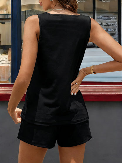 Women’s Geometric Round Neck Tank Top and Shorts Set