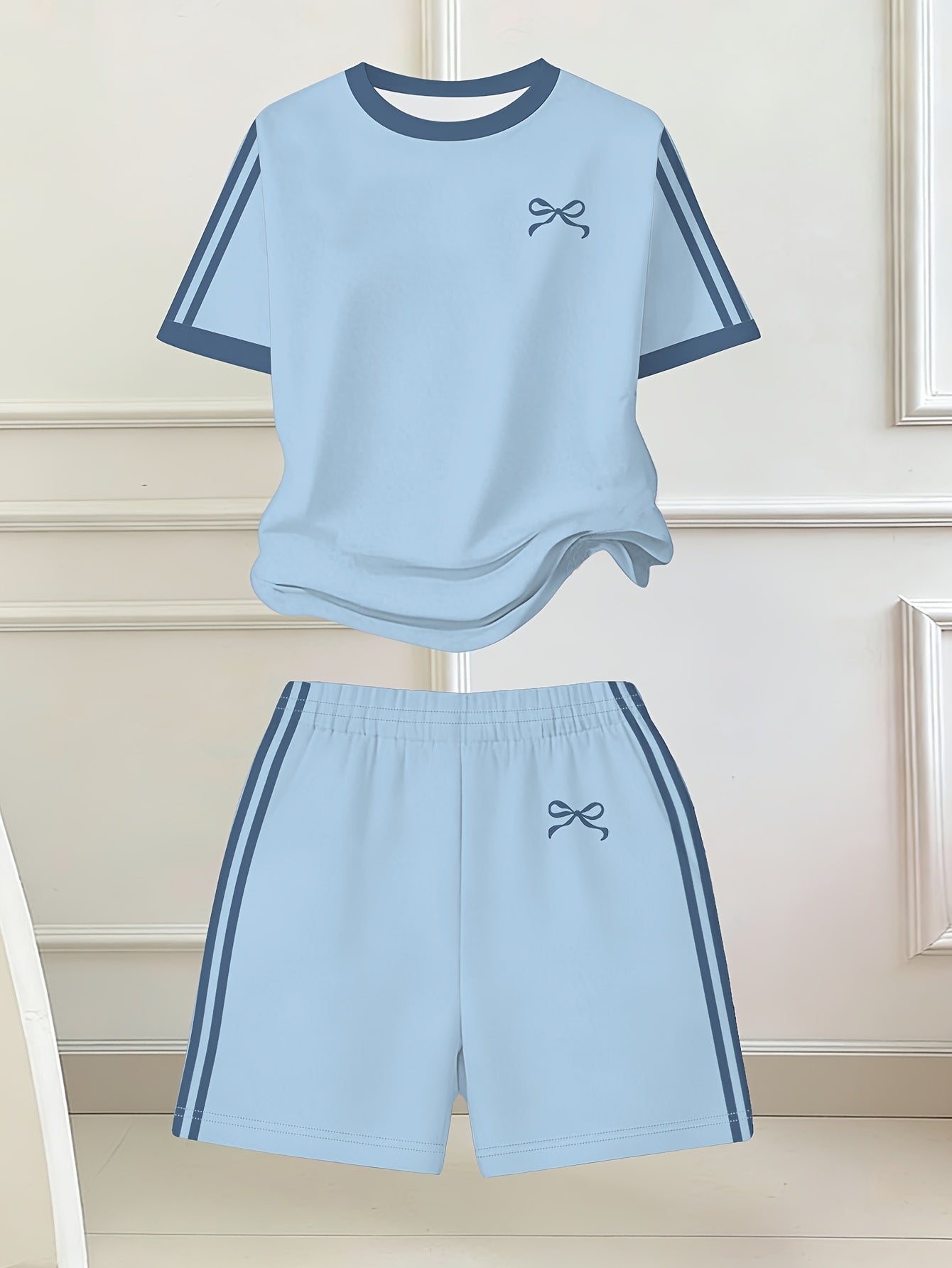 Girls' Butterfly Print Bow Short Sleeve Tee & Shorts Set