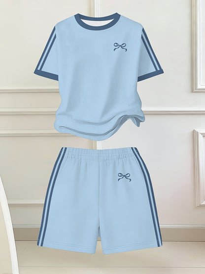 Girls' Butterfly Print Bow Short Sleeve Tee & Shorts Set