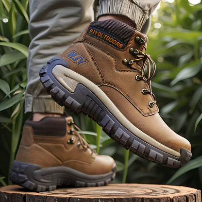 Men's Mid-Top Outdoor Hiking and Work Boots – Durable PU Leather