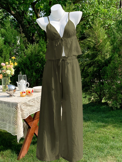 Women's Elegant Solid Color Camisole & Multi-Layer Skirt Shorts Set