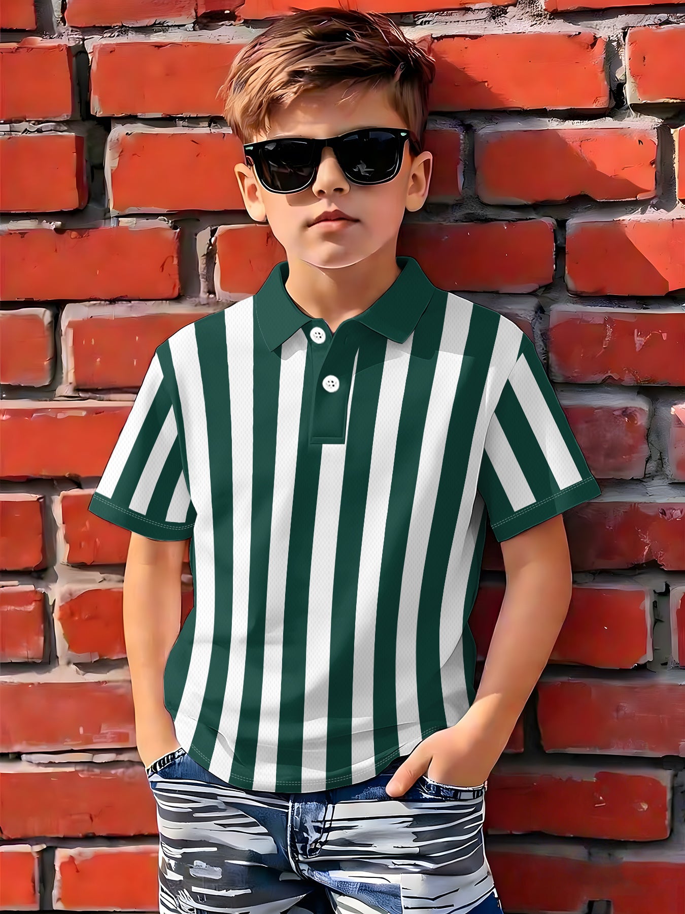 Boys' Summer Casual Polo Shirt with Printed Design